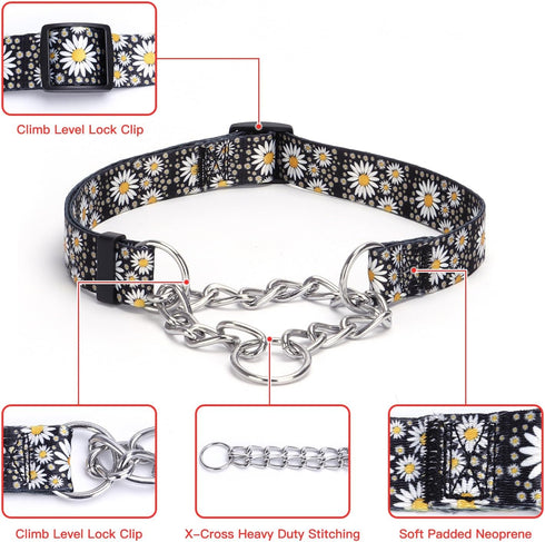 Martingale Collar, Training Dog Collar, Stainless Steel Chain Pet Collar for No Pull Dog Walking Flowers Design Large Medium Small Dogs (XL, Roses...