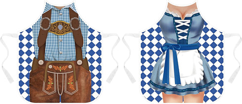 Hillban 2 Pcs Oktoberfest Mardi Gras Apron Couples Cooking Aprons German Party Costume for BBQ Baking Chef Kitchen Gifts (Fresh Style)...