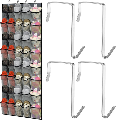 40 Large Over the Door Shoe Organizer Shoe Rack for Door Gray Mesh Pockets Hanging Shoe Organizer for Closet Shoe Holder Rack Behind Door Hanger H...