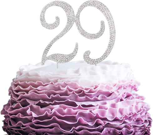 29 Years Birthday Cake Topper - New Best Crystal Rhinestone 29th Wedding Anniversary Or 29 Years Old Cake Topper Party Decoration Silver...