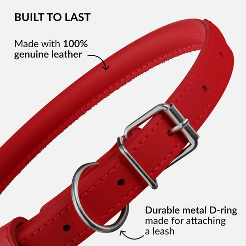 CollarDirect Rolled Leather Dog Collar, Soft Padded Round Puppy Collar, Handmade Genuine Leather Collar Dog Small Large Cat Collars 13 Colors (11-...