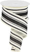 Farmhouse Stripe on Cotton Wired Edge Ribbon - 2.5 Inches x 10 Yards (Ivory, Black)...