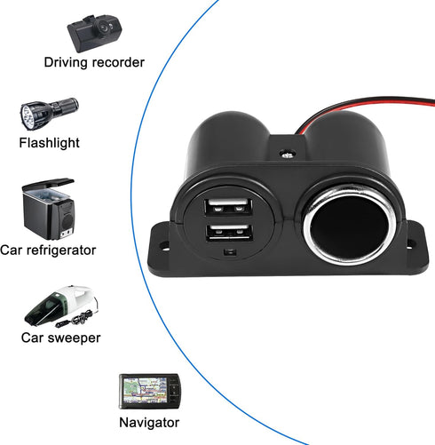 MEIRIYFA Dual USB Cigarette Lighter Socket Power Outlet Car Charger, 3.1A Dual USB + Cigarette Lighter 12/24V Power Adapter Replacement for Vehicl...