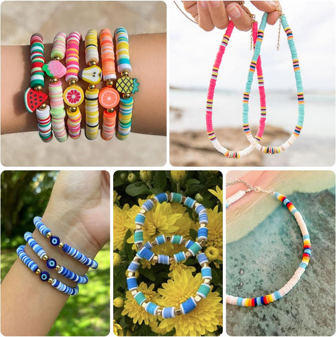 4000pcs White Clay Beads Bracelet Making Kit, 6mm Flat Round Polymer Clay Beads Spacer Heishi Beads for Jewelry Making Earring Necklace...