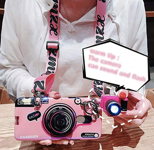 yandi Compatible with iPhone 13 Pro Max Case (6.7 inch) with Lanyard, Cute iPhone Case Blue Ray Camera Style Cover with Key Chain, Bling Lightweig...