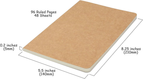 3 Pack Travel Journal Notebook for Travelers or School - Kraft Brown Soft Cover - 5.5” x 8.25” - 96 Ruled Pages/48 Sheets...