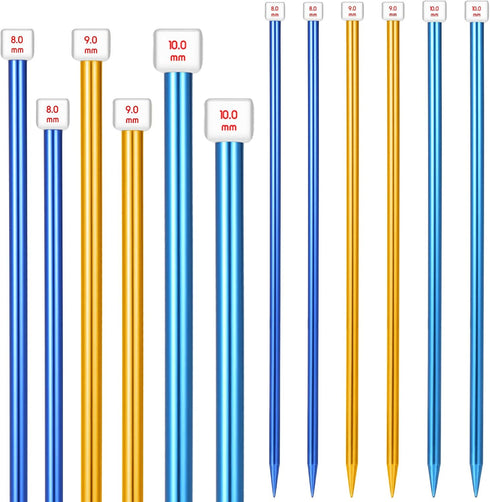 6 Pieces/ 3 Pairs Aluminum Straight Knitting Needles Set, 8 mm, 9 mm and 10 mm,14 Inch Single Point Knitting Needles, Color Extra Long Sweater Str...