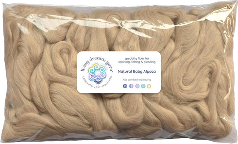 Baby Alpaca Fiber for Spinning, Blending, Felting & Dyeing. Natural Combed Top Roving, Fawn....