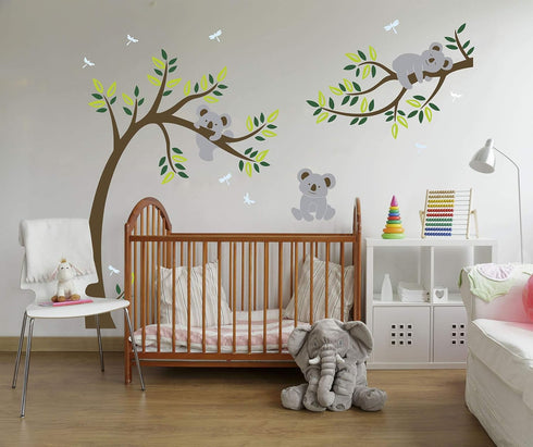 Three Cute Koalas Tree Branches Wall Decal Wall Sticke Family Tree Wall Decal Vinyl Wall Sticker Baby Nursery Decor Kids Room Decoration (Brown)...