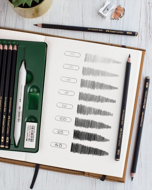 Faber-Castell Pitt Graphite Matte Pencil Set, Metal Tin of 6 Graphite Pencils, Sketching and Drawing Pencil Set (B, 4B, 6B, 8B, 10B, 12B)...