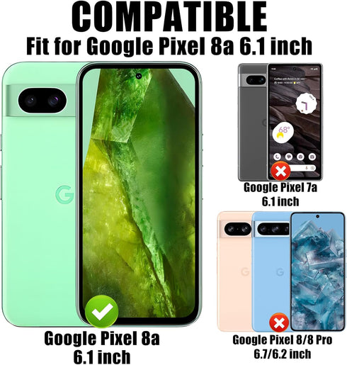 TQLGY 3 Pack Screen Protector for Google Pixel 8a with 3 Pack Camera Lens Protector, 9H Hardness Tempered Glass Film, Support Fingerprint Unlock, ...