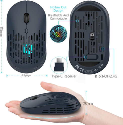 Type C Wireless Mouse, Dual Mode Rechargeable Silent Bluetooth Mice with 2.4G Type C Receiver for Laptop, iMac, Chromebook,MacBook pro/air and All...