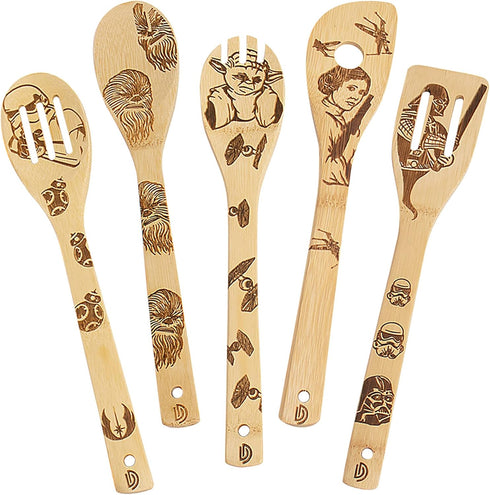 5 PCS Star Wars Burned Wooden Spoon,Star Wars Gifts for Men,Funny Mothers Day Gifts,Baby Yoda Gifts for Women,Slotted Wooden Spatula Utensil Set f...
