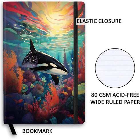 RICCO BELLO Wide Ruled Hardcover Diary Journal School Notebook for Kids, Tweens - Bookmark, Band Closure, Storage Pocket, 5.7 x 8.4 Inches, 192 Pa...