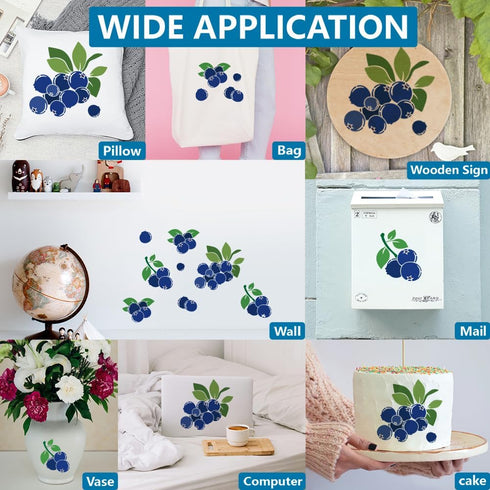 2pcs Blueberry Stencil 11.8×11.8inch Large Summer Fruit Stencils with Paint Brush Reusable Plant Fruit Blueberry Leaves Template for DIY Craft Can...