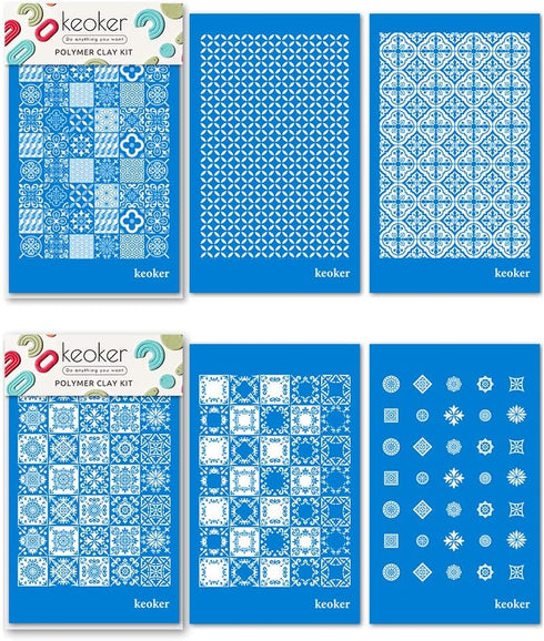 KEOKER Tile Silk Screen Stencils for Polymer Clay, 6PCS Tile Silk Screen Polymer Clay, 3PCS Tile Silk Screen for Polymer Clay, Tile Pattern Polyme...