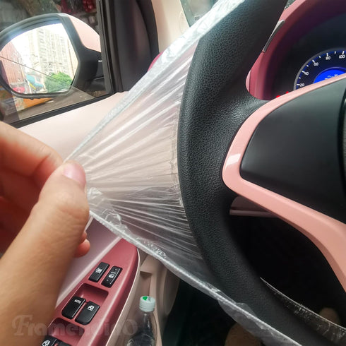 Framendino, 100 Pack Disposable Steering Wheel Covers and 100 Pack Disposable Gearbox Covers with Elastic Decorative Strips Used for Car Protectio...