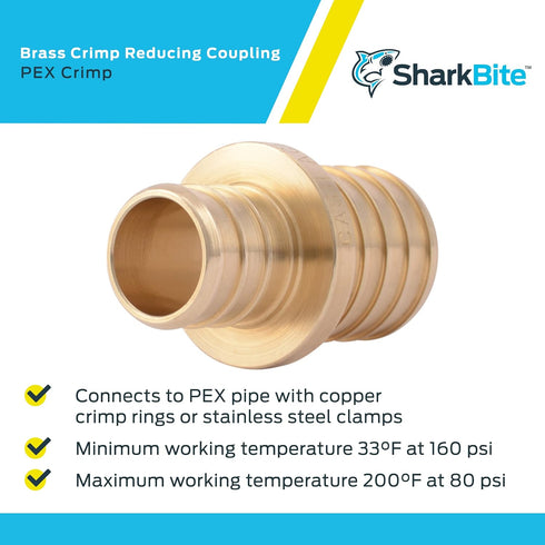 SharkBite 3/4 x 1 Inch Crimp Reducing Coupling, Brass Plumbing Fitting, PEX Pipe, PE-RT, UC060LFA...