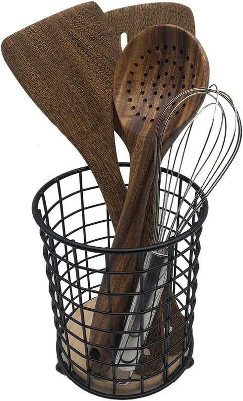 Utensil Holder for Countertop - 4.5 x 6 Metal Wire Kitchen Utensil Holder,Cooking Utensil Holder for Spatula Spoon Black Round Utensils Organizer ...