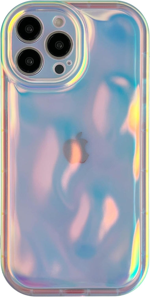Caseative for iPhone 13 Pro Max Case, Water Ripple Wave Meteorite Bubble Pattern Chrome Plating Soft Compatible with iPhone Case (Fluorescent Silv...