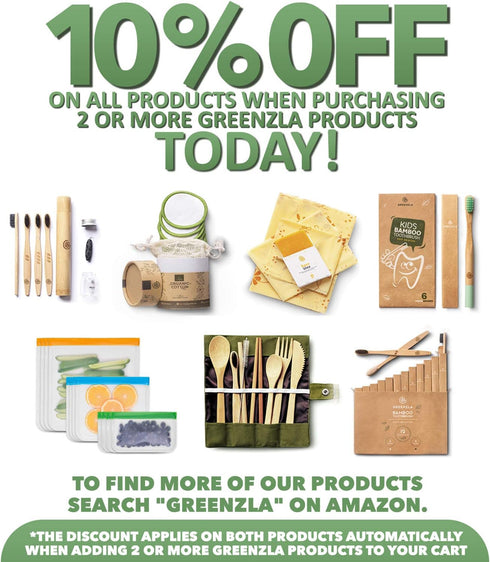 Greenzla 2-Pack Bamboo Utensils Set | With Bonus 2 Bamboo Toothbrushes | Natural Bamboo Straw, Spoon, Fork, Knife, Teaspoon, Chopsticks, Brush & 2...