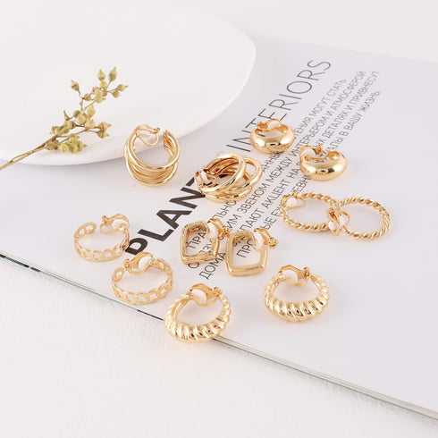 15 Pairs Clip On Earrings for Women Non Pierced Gold Sliver Cute Earrings Crystal Earrings Pearl Earrings Charming Fashion Chunky Hoop Earrings Se...