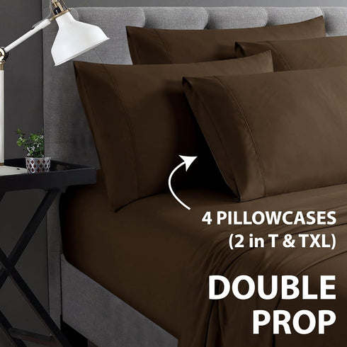Home Collection Micro Caress Luxurious Sheet Set, 90GSM 4 -Piece Queen Size with 2 Additional Pillowcase, Brown Color...
