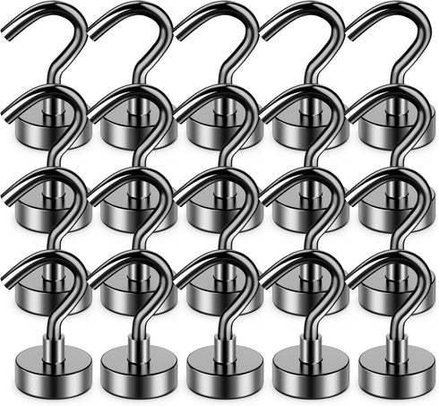 20 Pack Black Magnetic Hooks, 25 Lbs Heavy Duty Magnetic Hook, Neodymium Magnet Hooks for Refrigerator, Magnets with Hook for Cruise, Grill, Kitch...
