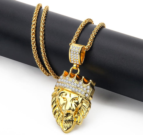 AHIER Gold Necklace Chain with Dollar Sign, 18K Gold Plated Hip Hop Chain Necklace Pendant for Men, 30inch (Rotatable,Lion Head)...