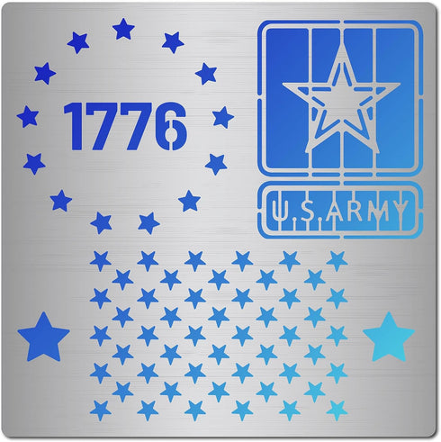 GORGECRAFT 6.3 Inch Independence Day Metal Stencils American Flag 50 Star and 13 Stars 1776 Stainless Steel USA Army Templates for Wood Burning En...