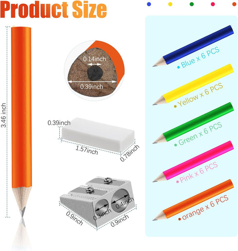 Qilery 30 Pcs Neon Color Short Triangular Fat Pencils 3.5 Inch Wood Triangular Pencil Toddler Triangle Pencil Children Jumbo Pencils for Writing D...