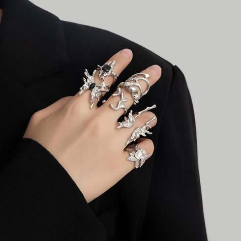 8 Pcs Vintage Silver Rings Sets Y2k Goth Coquette Grunge Chunky Stacking Rings For Women Aesthetic Accessories Jewlery Boho Silver Statement Ring ...
