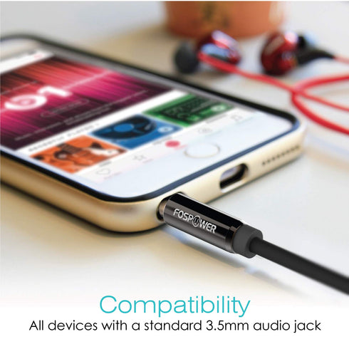 FosPower Audio Cable (1 FT), Stereo Audio 3.5mm Auxiliary Short Cord Male to Male Aux Cable for Car, Apple iPhone, iPod, iPad, Samsung Galaxy, HTC...