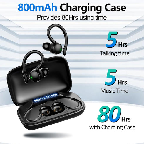 Wireless Earbuds Bluetooth Headphones 80hr Playtime in-Ear Earphones Stereo Sound Ear Buds LED Display Built-in Microphone with Charging Case Head...