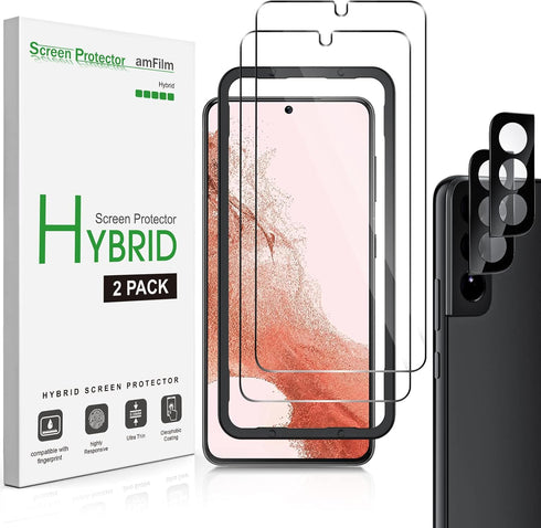 amFilm Hybrid Screen Protector for Samsung Galaxy S22 Plus 5g 6.6 inch, Samsung Galaxy S22 + 5g 6.6 inch, Fingerprint Compatible, Camera Lens Prot...