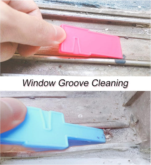 Multifunctional Glass& Window Track Cleaning Tools, Soft Frosted Glass Window Washer Cloth Brush with Study PVA Handle and Scraper, Window Cleaner...