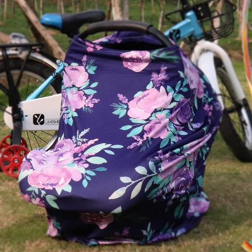 Carseat Cover Girls, Multiuse - Nursing Breastfeeding Covers, Purple Flower Theme, Car seat Canopy, Stretchy Soft Breathable...