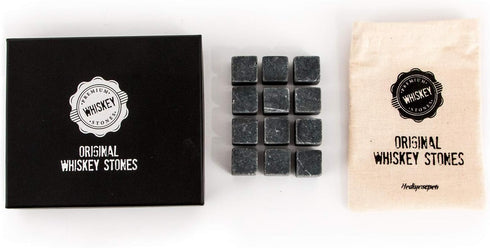Premium Whiskey Stones Gift Set with 12 Pcs Stones and Bag. Whiskey, Bourbon, Cognac, Scotch,Gin, Wine Beverage. Marble Reusable Ice Cubes. Birthd...