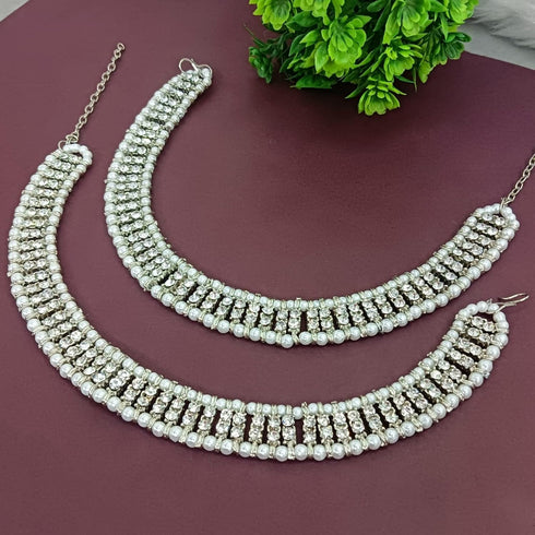 Efulgenz Boho Vintage Antique Gypsy Tribal Indian Oxidized Gold Crystal Pearl Anklet Pair (2 pc) Bracelet Foot Jewelry Silver...