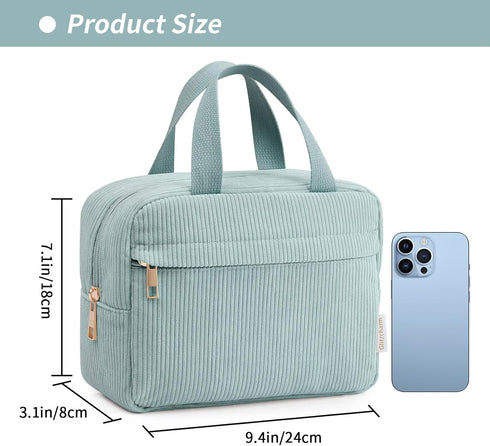 Makeup Bag Corduroy Makeup Bags for Girls Women Large Makeup Pouch with Metal Zipper Cosmetic Bag for Travelling Preppy Stuff(Green)...