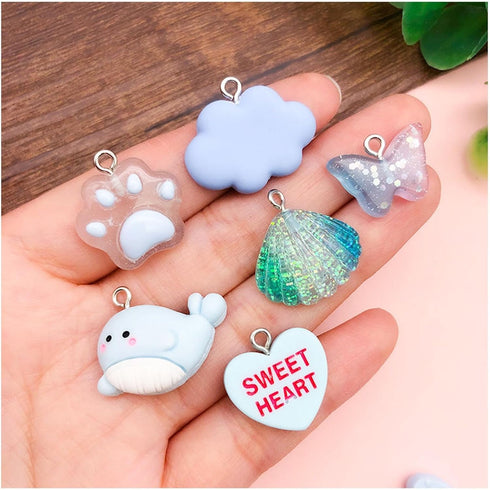 10Pieces Various Blue Resin Pendant Dolphin Butterfly Duck Candy Pendant DIY for Earrings Necklace Bracelet Jewelry Making and Crafting Supplies s...