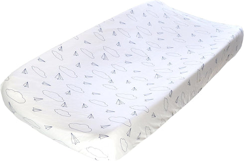 Navy Blue Paper Airplanes Changing Pad Cover Organic Cotton Jersey - Super Soft...