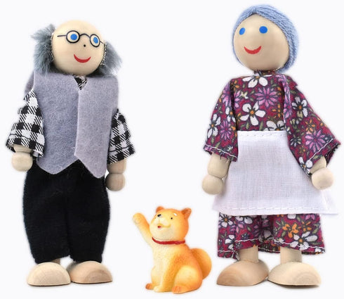 Wooden Dollhouse People, 2-4 inches Doll House Dolls Family with 2 Pets (Dog and Cat)...