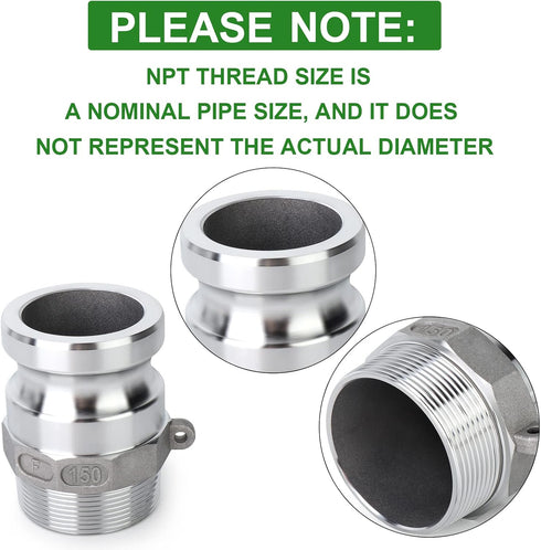 TAISHER 2PCS Global Type F Aluminum Cam & Groove Hose Fittings?1-1/2" Plug x 1-1/2" NPT Male...