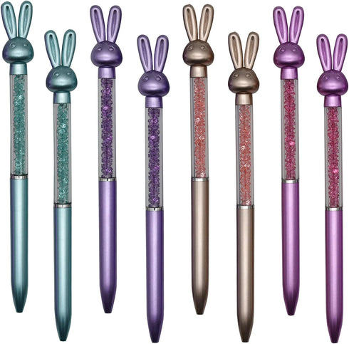 Maydahui 24PCS Retractable Rabbit Ballpoint Pen Colorful Crystal Quicksand Pen Cute Animal Gem Pen Black Ink for Girls School Party...