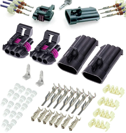 (2-PACK) 3-Pin Metri-Pack 150 Series 3-Way 16V & 14amps Connector w/20 22 AWG Sealed...