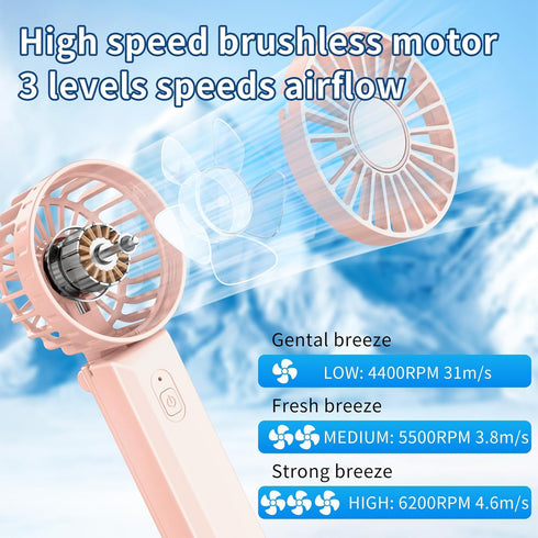 Mini Handheld Fan, Neck Fan, Portable Fan Rechargeable, 2500mAh Rechargeable USB Fan, 180° Adjustable,3 Speed Personal Small Desk Fan, Strong Airf...