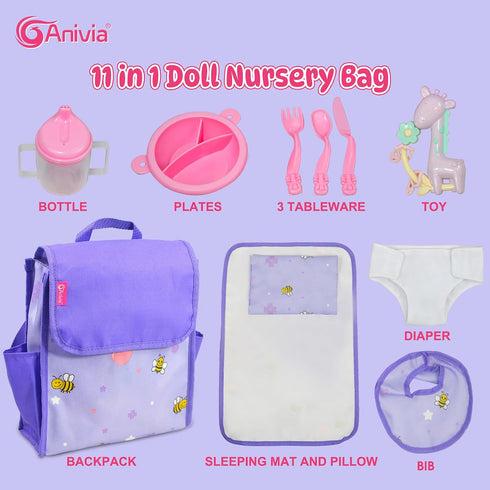 ANIVIA Baby Doll Accessories Set Girl Doll Sleeping Bag with Baby 11 Pcs 18 InchDoll Feeding Set Pretend Play Supplies Makes The Best Imaginative ...