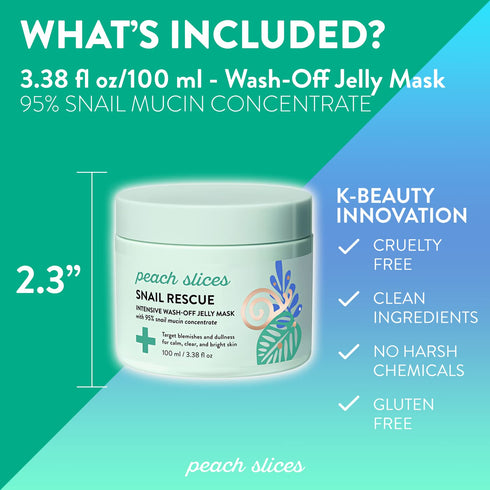 Peach Slices | Snail Rescue Intensive Treatment Wash-Off Face Mask | 95% Snail Mucin | For Dark Spots & Blemishes | Refreshing & Calming Mask | Cl...