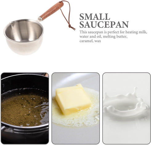 Mini Milk Warmer Pot Small Sauce Pan Stainless Steel Pot Cheese Melt Pot Butter Melting Pot with Wood handle...